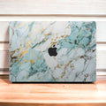 Close-up view of Marble Blue MacBook Skin Decal showcasing intricate marble patterns in shades of blue, providing a luxurious and sophisticated appearance.