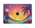 Close-up view of a Sunset Theme Dragon design MacBook skin sticker decal, featuring a majestic dragon against a backdrop of vibrant sunset colors, with fiery hues blending into the sky.
