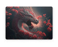 Close-up view of a Dragon design MacBook skin sticker decal, featuring a majestic dragon illustration with intricate scales, fiery breath, and a fierce gaze.